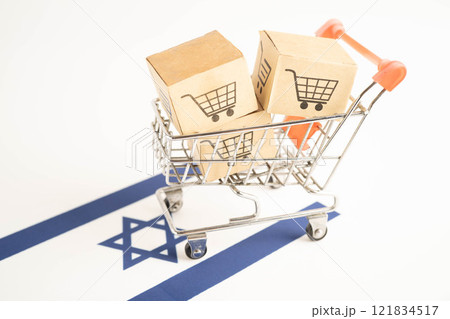 Online shopping, Shopping cart box on Israel flag, import export, finance commerce. Online shopping, Shopping cart box on Israel flag, import export, finance commerce. 121834517