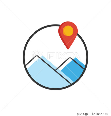 Location marker above blue mountains 121834850