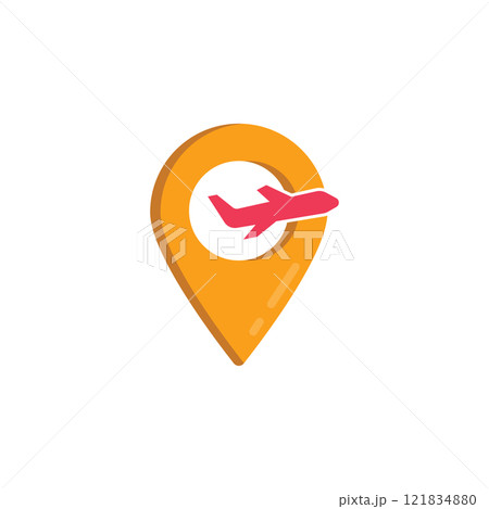 Location marker with red airplane symbol 121834880