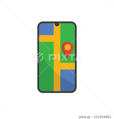 A phone screen displays a map 121834881