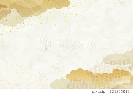 和風の雲と金箔のベクターイラスト背景  121835013