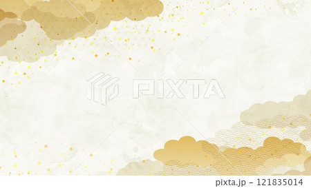 和風の雲と金箔のベクターイラスト背景  121835014