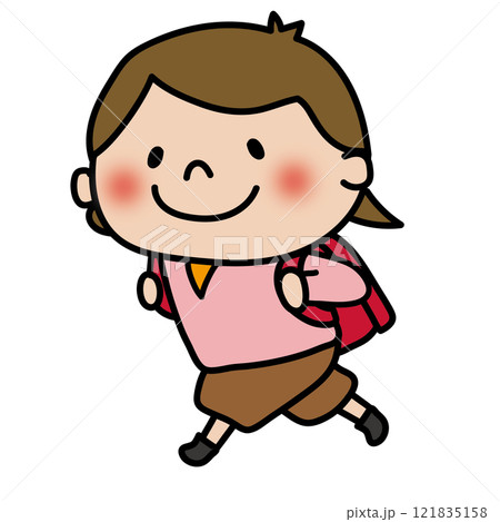 ランドセルを背負って走る子供（女の子1） 121835158