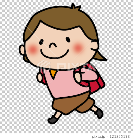 ランドセルを背負って走る子供（女の子1） 121835158