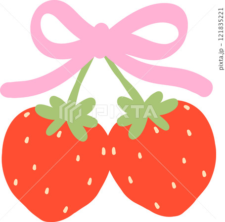 Valentine Coquette Strawberries with Pink Ribbon Bow Illustration Valentine Coquette Strawberries with Pink Ribbon Bow Illustration 121835221