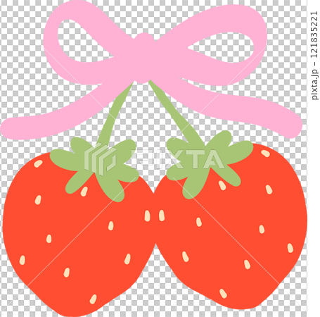 Valentine Coquette Strawberries with Pink Ribbon Bow Illustration Valentine Coquette Strawberries with Pink Ribbon Bow Illustration 121835221