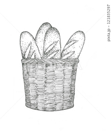 カゴに入ったフランスパン 121835297