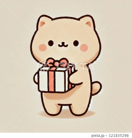 プレゼントを持った猫 121835298