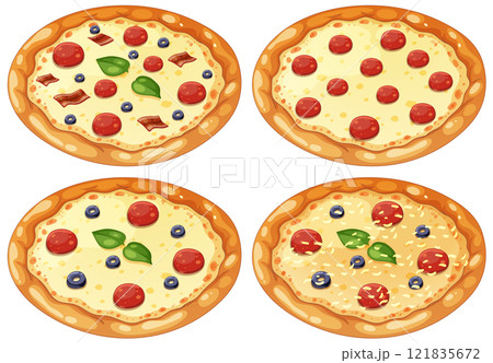 Diverse Pizza Toppings Illustration 121835672