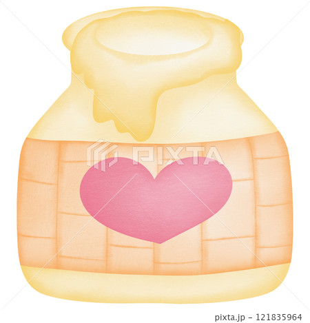 Honey jar with heart logo hand drawn illustration Honey jar with heart logo hand drawn illustration 121835964