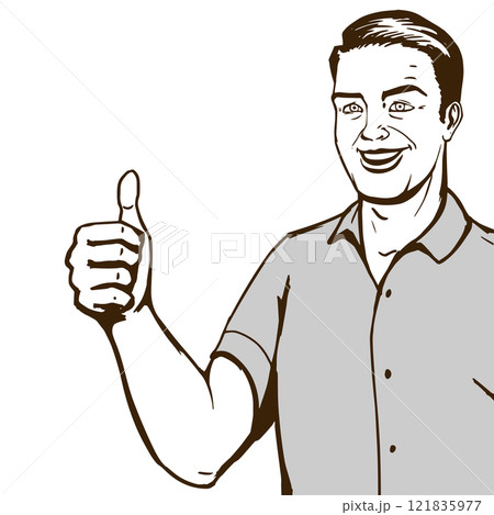 Man shows thumb gesture pop art vector 121835977