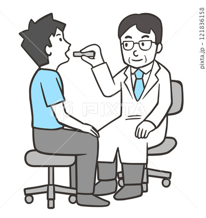 男性患者の喉を視診する医者2 121836158