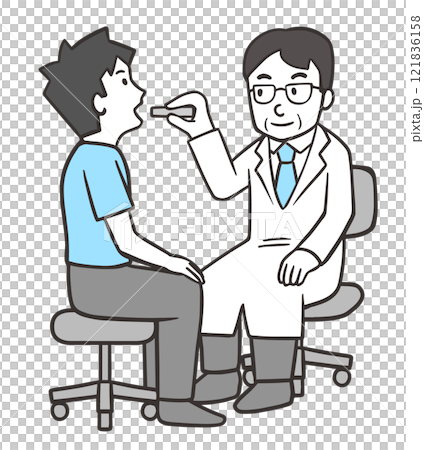 男性患者の喉を視診する医者2 121836158
