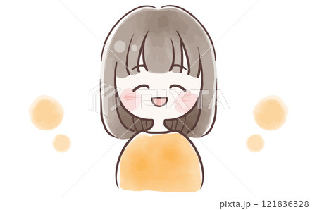 優しい笑顔のシンプルな女性の水彩イラストのイラスト素材 [121836328