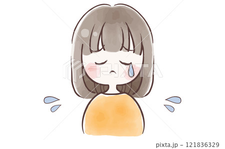 悲しい表情のシンプルな女性の水彩イラスト 悲しい表情のシンプルな女性の水彩イラスト 121836329