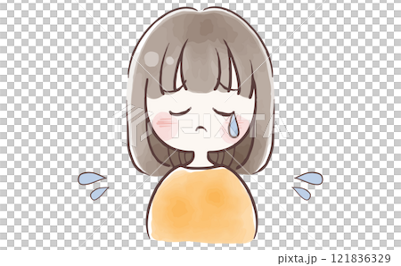 悲しい表情のシンプルな女性の水彩イラスト 悲しい表情のシンプルな女性の水彩イラスト 121836329
