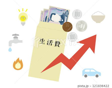 生活費の上昇をイメージしたイラスト　物価高・インフレーションを象徴 121836422