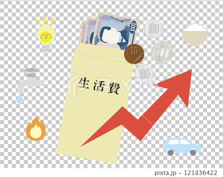 生活費の上昇をイメージしたイラスト　物価高・インフレーションを象徴 121836422