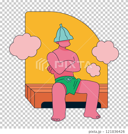 サウナ活動を楽しむ男性のイラスト サ道 サ活 121836426