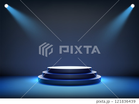 3D tiered Blue Podium Stage with Bright Spotlights Award Ceremony, Product Display, and Mockup Showcase 3D tiered Blue Podium Stage with Bright Spotlights Award Ceremony, Product Display, and Mockup Showcase 121836439