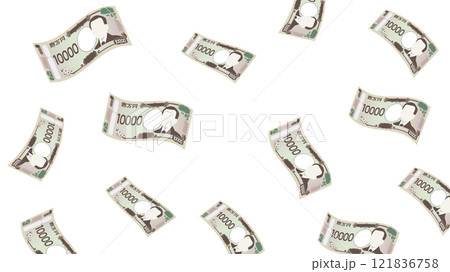 お札が空に舞うイラスト 121836758