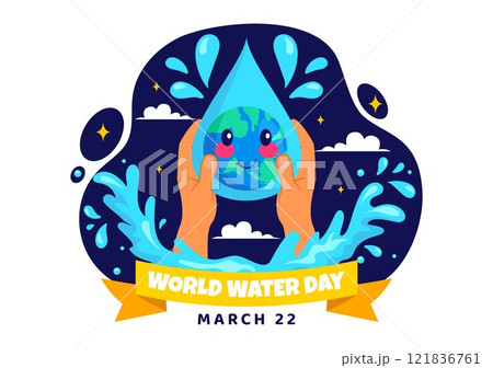 World Water Day Vector Illustration Featuring Waterdrops, Taps, and Messages to Save Earth and Promote Freshwater Management in a Background World Water Day Vector Illustration Featuring Waterdrops, Taps, and Messages to Save Earth and Promote Freshwater Management in a Background 121836761