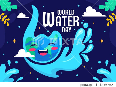 World Water Day Vector Illustration Featuring Waterdrops, Taps, and Messages to Save Earth and Promote Freshwater Management in a Background World Water Day Vector Illustration Featuring Waterdrops, Taps, and Messages to Save Earth and Promote Freshwater Management in a Background 121836762