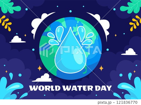 World Water Day Vector Illustration Featuring Waterdrops, Taps, and Messages to Save Earth and Promote Freshwater Management in a Background World Water Day Vector Illustration Featuring Waterdrops, Taps, and Messages to Save Earth and Promote Freshwater Management in a Background 121836770