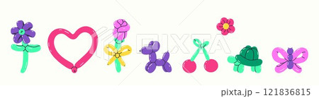 Set of cute figures made from balloons. Vector graphics 121836815