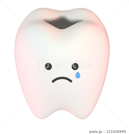 泣き顔をした虫歯のキャラクターの3Dイラスト 泣き顔をした虫歯のキャラクターの3Dイラスト 121836949