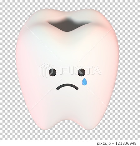 3D illustration of a crying tooth decay character 3D illustration of a crying tooth decay character 121836949