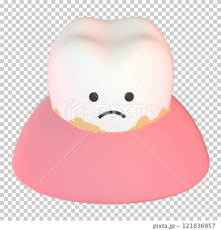 3D illustration of a tooth character with plaque and a worried face 121836957