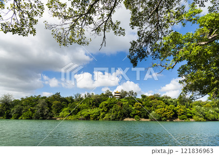 Beautiful lakeshore landscape of Chengcheng Lake Scenic Area in Kaohsiung, Taiwan. 121836963