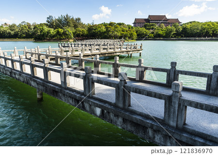 View of the Nine-cornered Bridge in Chenghcing Lake Scenic Area in Kaohsiung, Taiwan. View of the Nine-cornered Bridge in Chenghcing Lake Scenic Area in Kaohsiung, Taiwan. 121836970
