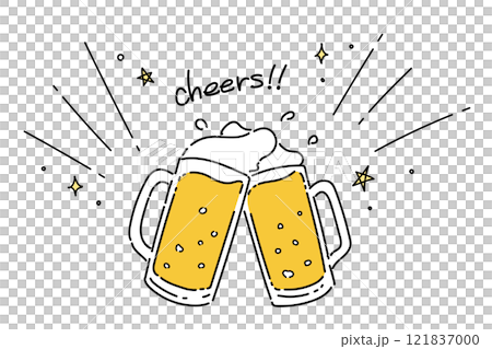 ビールの乾杯イラスト(カラー01) キラキラ 星 121837000