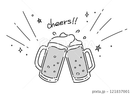 ビールの乾杯イラスト(グレースケール) キラキラ 星 121837001