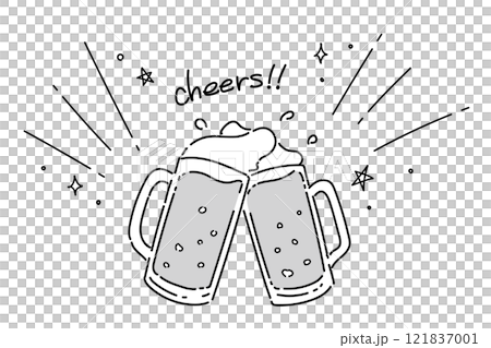 ビールの乾杯イラスト(グレースケール) キラキラ 星 121837001