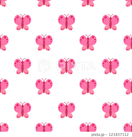 Seamless Pattern. Pink Butterfly with abstract ornament design wings. Vector illustration. 121837112