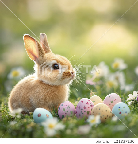 かわいいイースターの子うさぎ　AI画像 121837130