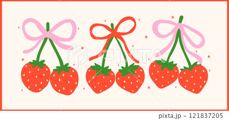 Group of Retro Coquette Strawberries Ribbon bow Berryy love Banner Vintage Aesthetic 121837205