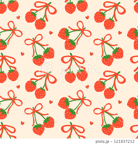 Reto Coquette Valentine Heart Strawberry Bow Seamless Pattern isolated on background Reto Coquette Valentine Heart Strawberry Bow Seamless Pattern isolated on background 121837212