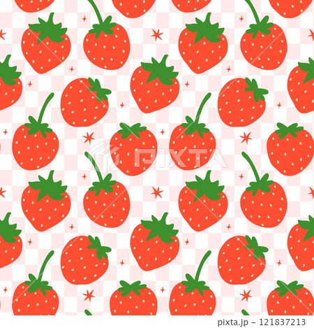 Reto Coquette Valentine Heart Strawberry Bow Seamless Pattern on checkered background Reto Coquette Valentine Heart Strawberry Bow Seamless Pattern on checkered background 121837213