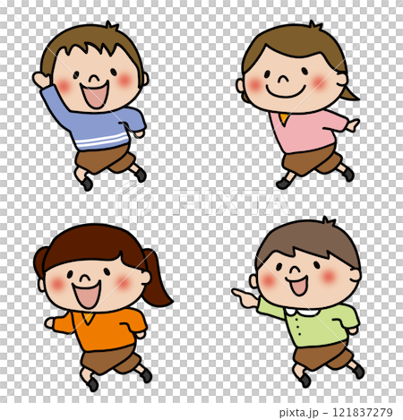 男孩和女孩快樂奔跑的兒童組 男孩和女孩快樂奔跑的兒童組 121837279