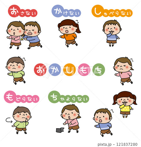 子供たちの避難訓練の合言葉おかしもちセット 121837280