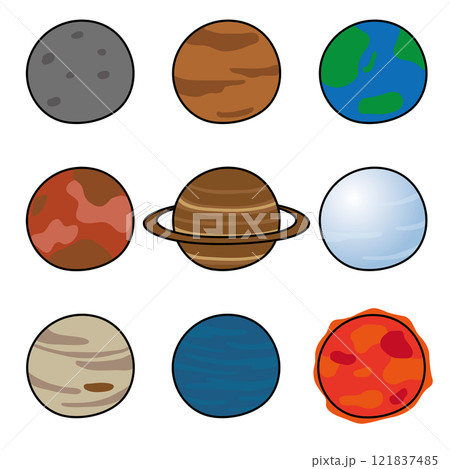 手描きのかわいい太陽系の星のイラストセット 121837485
