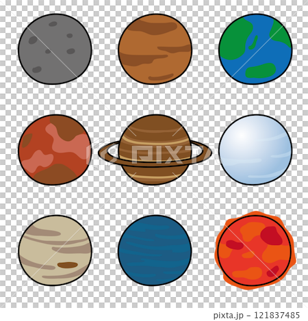 手描きのかわいい太陽系の星のイラストセット 121837485