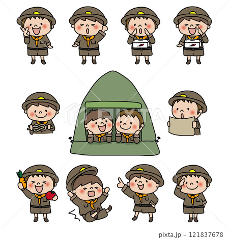 探検隊の格好をした子供（男の子）セット 121837678