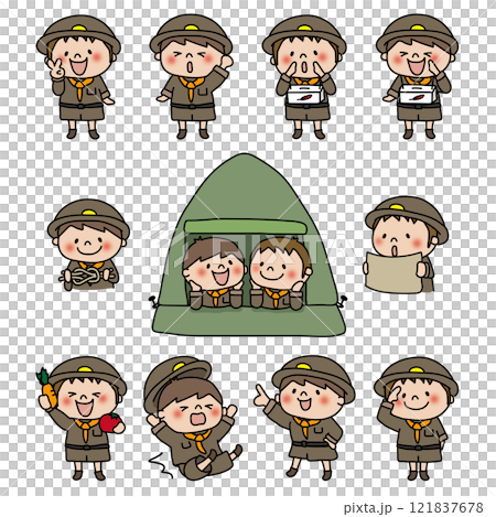 一群裝扮成探險家的孩子(男孩) 一群裝扮成探險家的孩子(男孩) 121837678