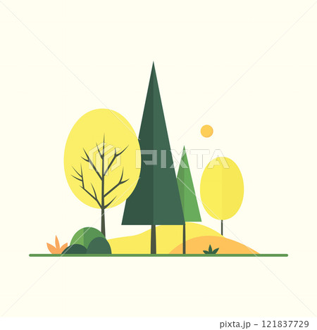 Colorful Nature Landscape with Pine Tree in the Park 121837729