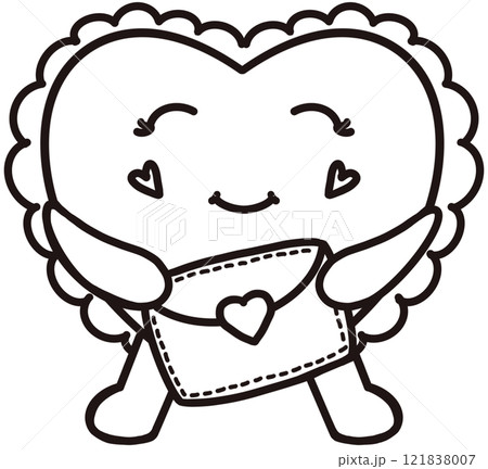 Hand drawn outlines black color of hearts with wings ,Envelope and mailbox. 121838007